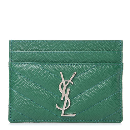 Saint Laurent Grain De Poudre Matelasse Chevron Monogram Credit Card Case Brilliant Grass 1 of 8