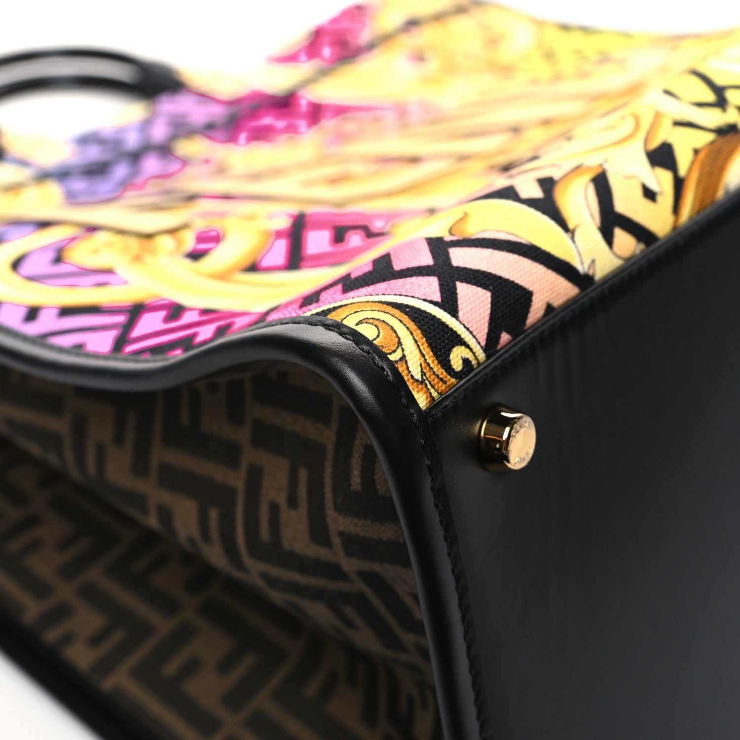 Fendi X VERSACE Canvas Printed Plexiglass Fendace FF Baroque XL Fendi Sunshine Shopper Tote Gold 10 of 12