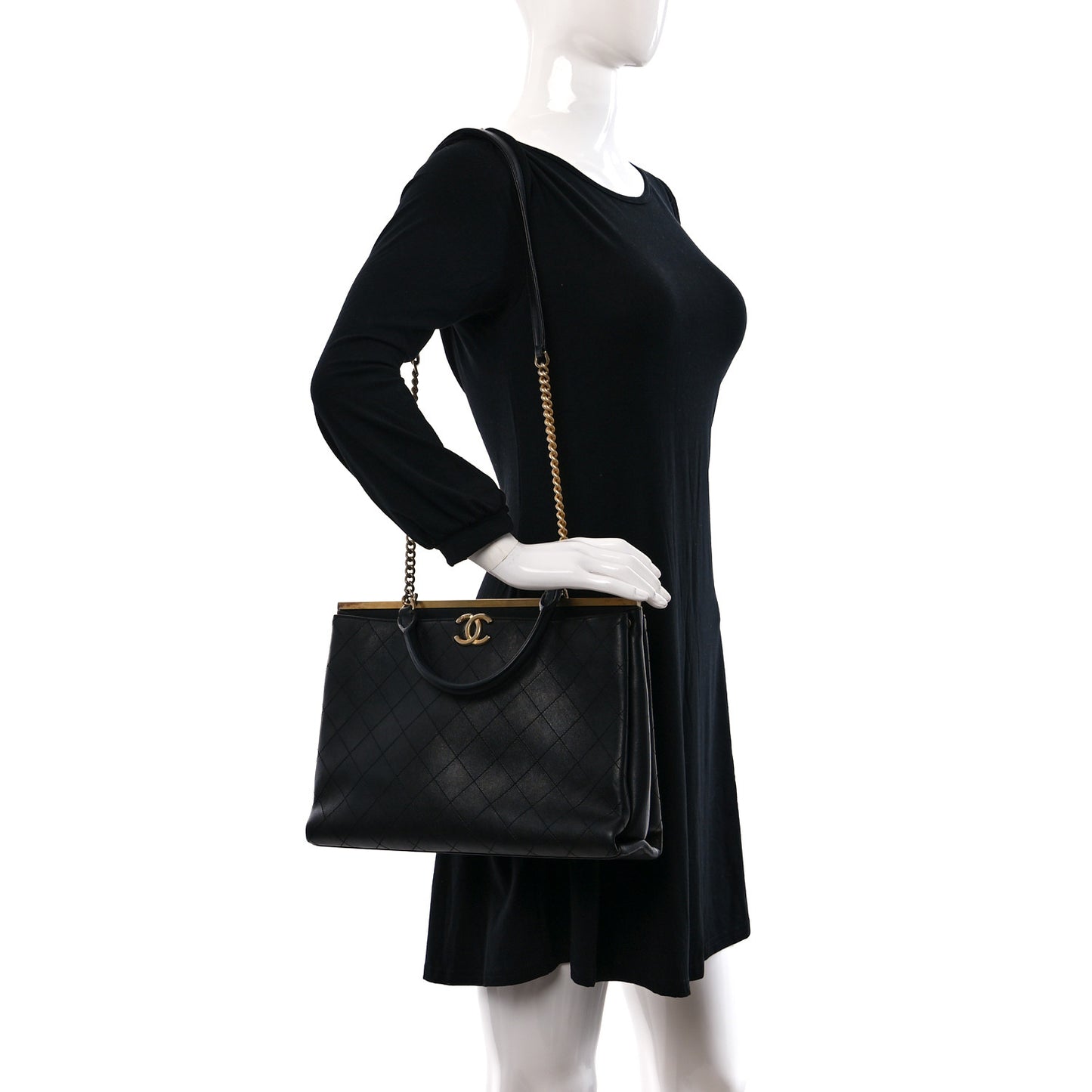 Lambskin Stitched Large Coco Lux Shopping Tote Black