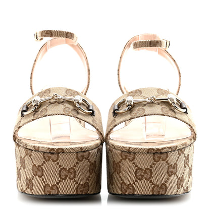 Gucci Monogram Nappa Chalotte Horsebit Ankle Strap 75mm Flatform Sandals 40 Beige Ebony 6 of 18