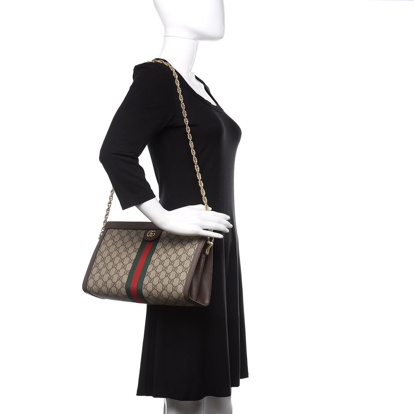 GG Supreme Monogram Web Medium Ophidia Chain Shoulder Bag Brown