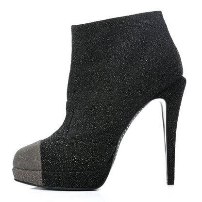 Chanel Glitter Suede Cap Toe Short Boots 40 Black Taupe 1 of 8