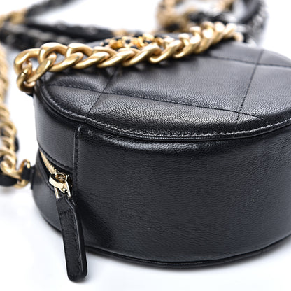 Chanel Shiny Goatskin Quilted 19 Round Clutch With Chain Black 8 of 11