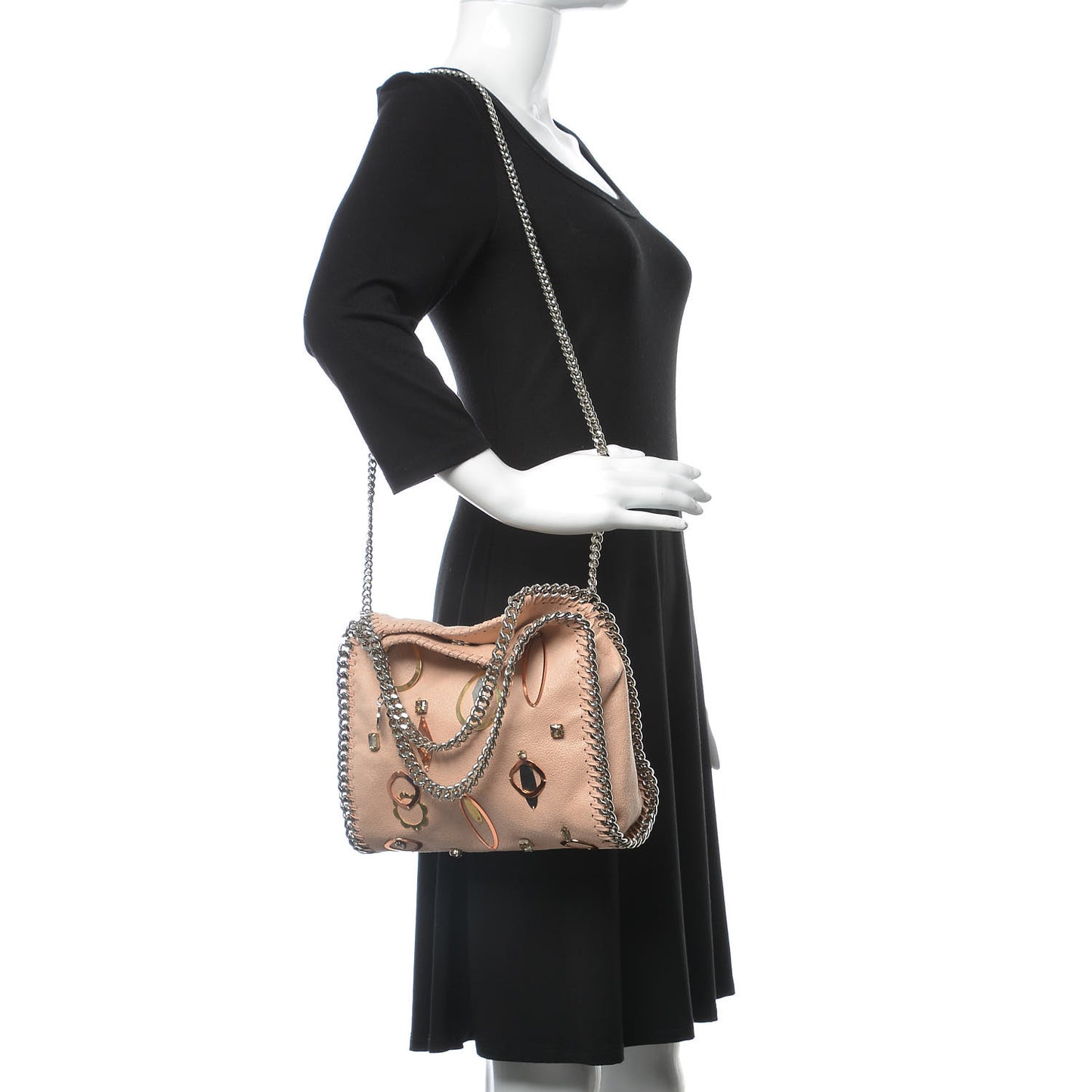 Shaggy Deer Crystal Embellished Mini Falabella Tote Powder