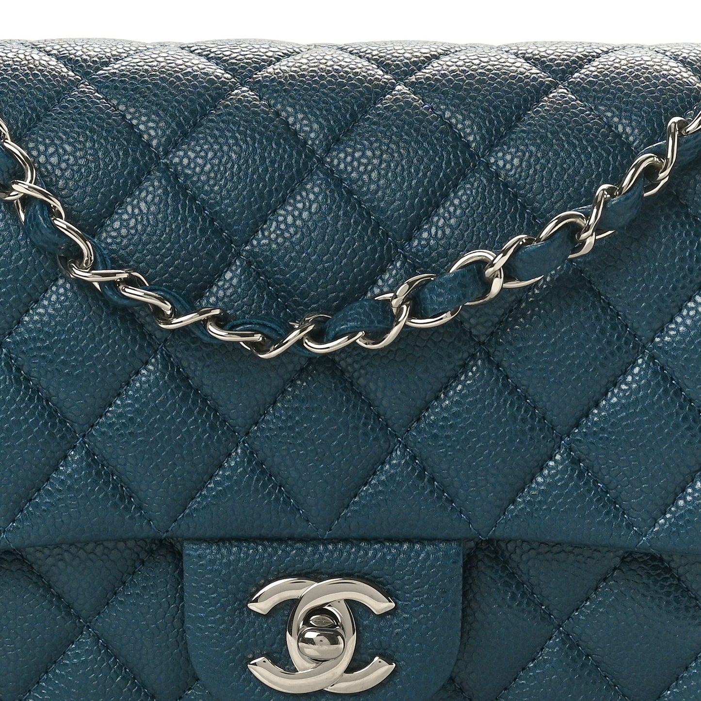 Pearly Caviar Quilted Medium Double Flap Blue