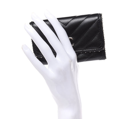 Chanel Lambskin Chevron Quilted Studded Card Holder Black 2 of 9