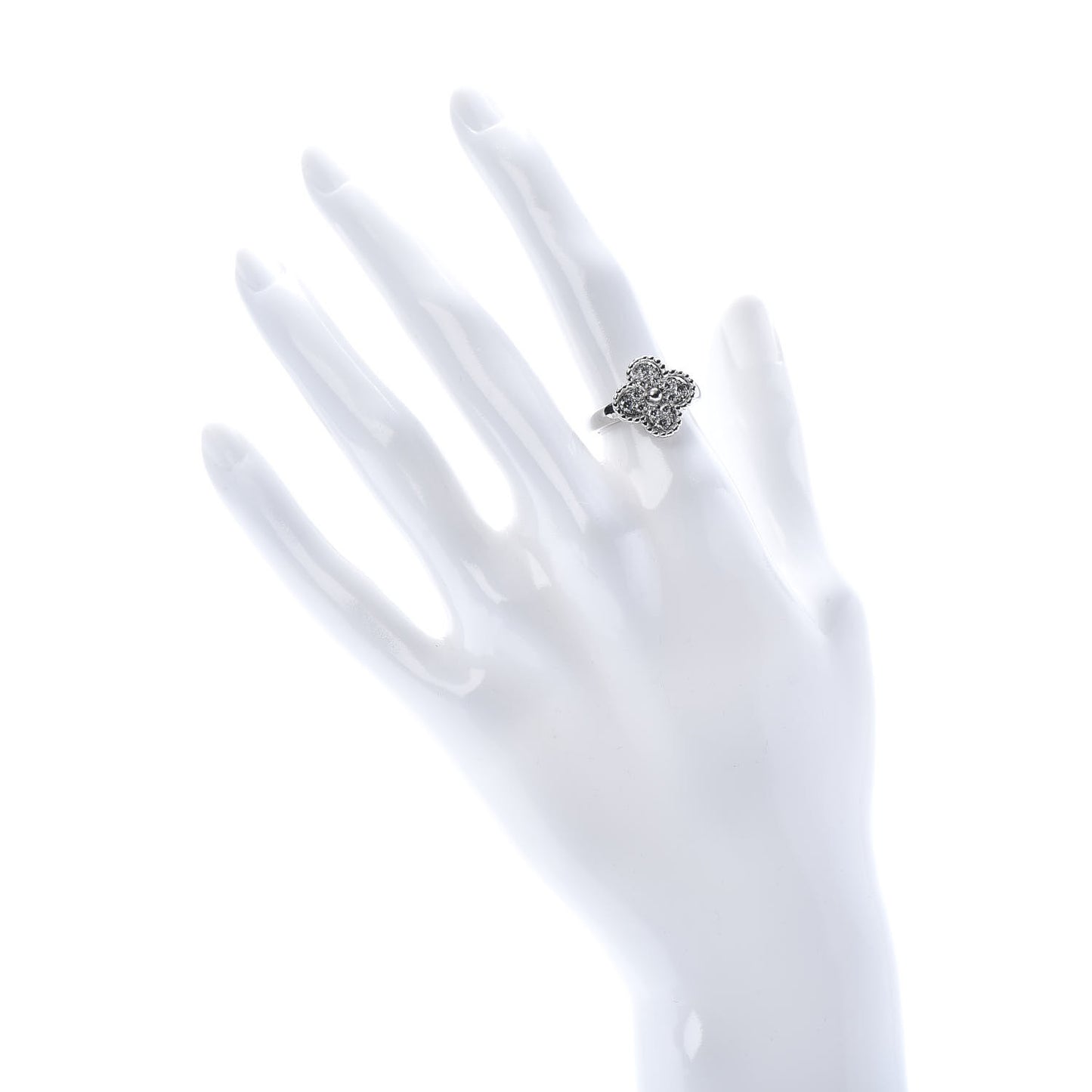 18K White Gold Diamond Vintage Alhambra Ring 51 5.75