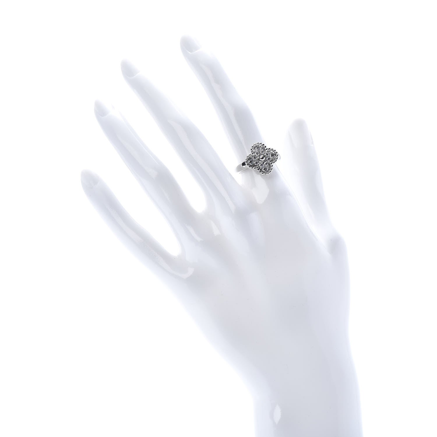 Van Cleef & Arpels 18K White Gold Diamond Vintage Alhambra Ring 51 5.75 2 of 7
