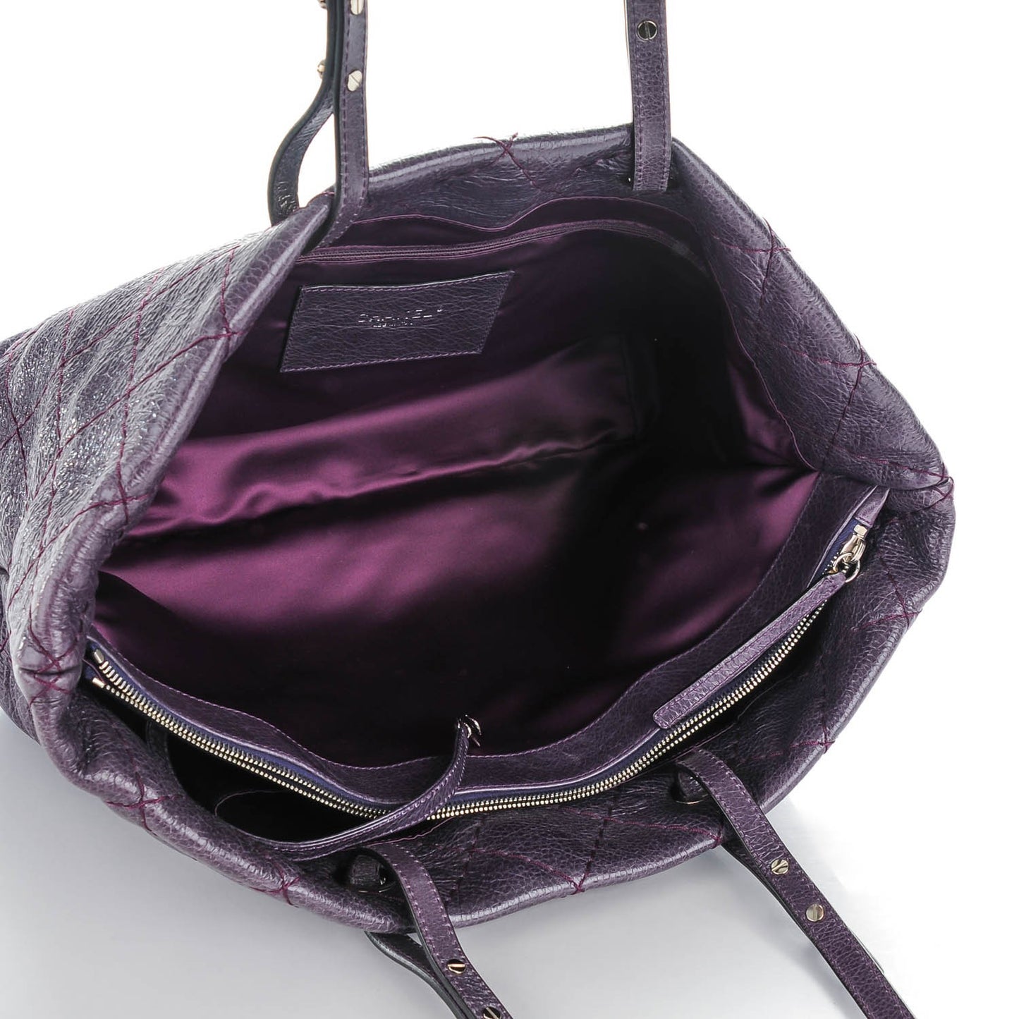 Glazed Calfskin Large On The Road Tote Purple