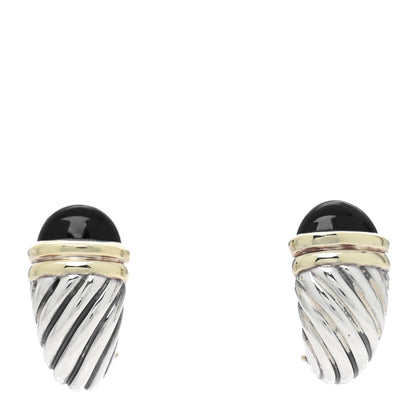 David Yurman Sterling Silver 14K Yellow Gold Black Onyx Capri Shrimp Earrings 1 of 4