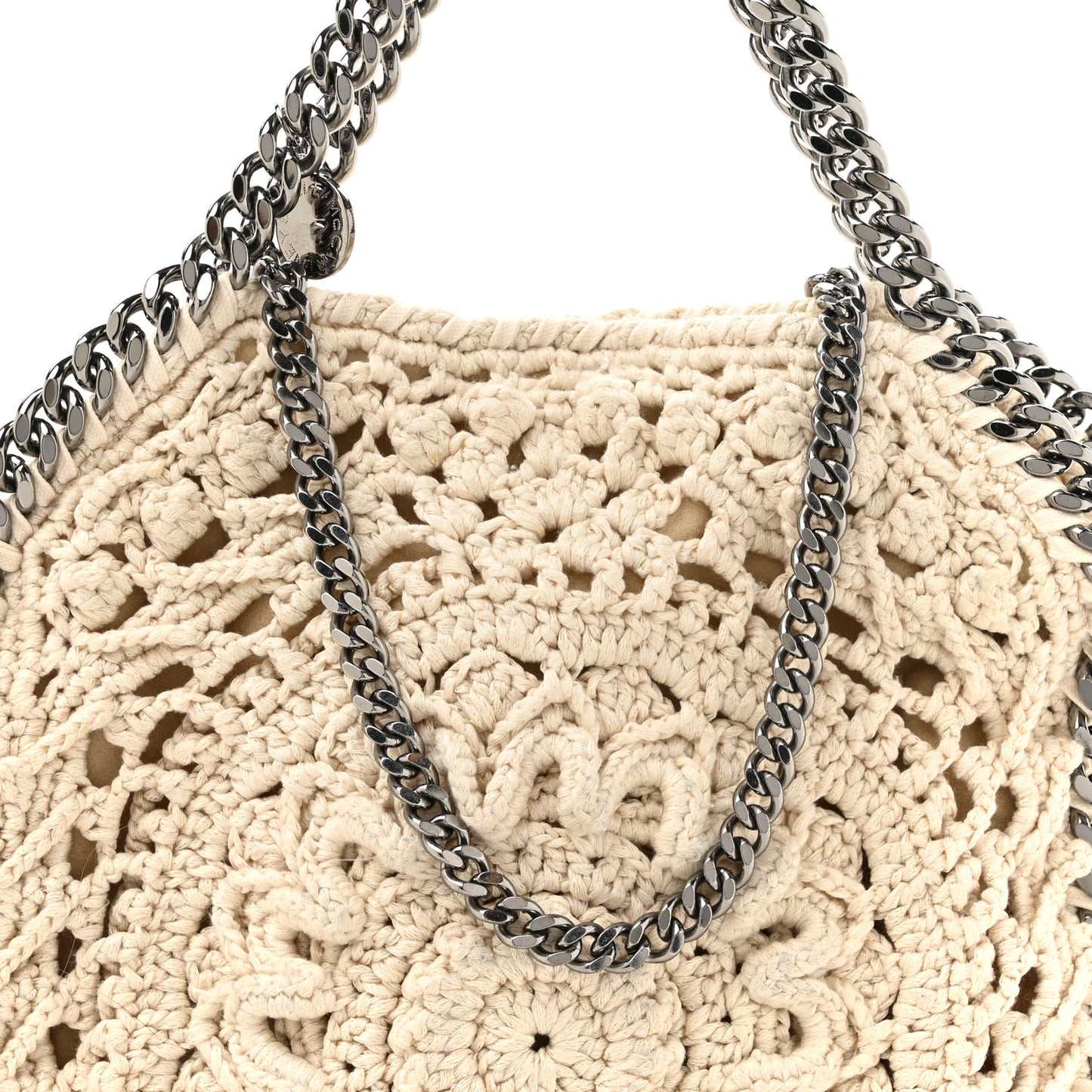 Cotton Crochet Falabella Ajouree Tote Bag White