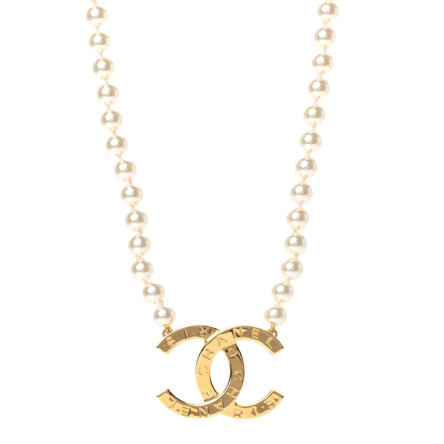 Pearl CC Paris Button Short Necklace Gold