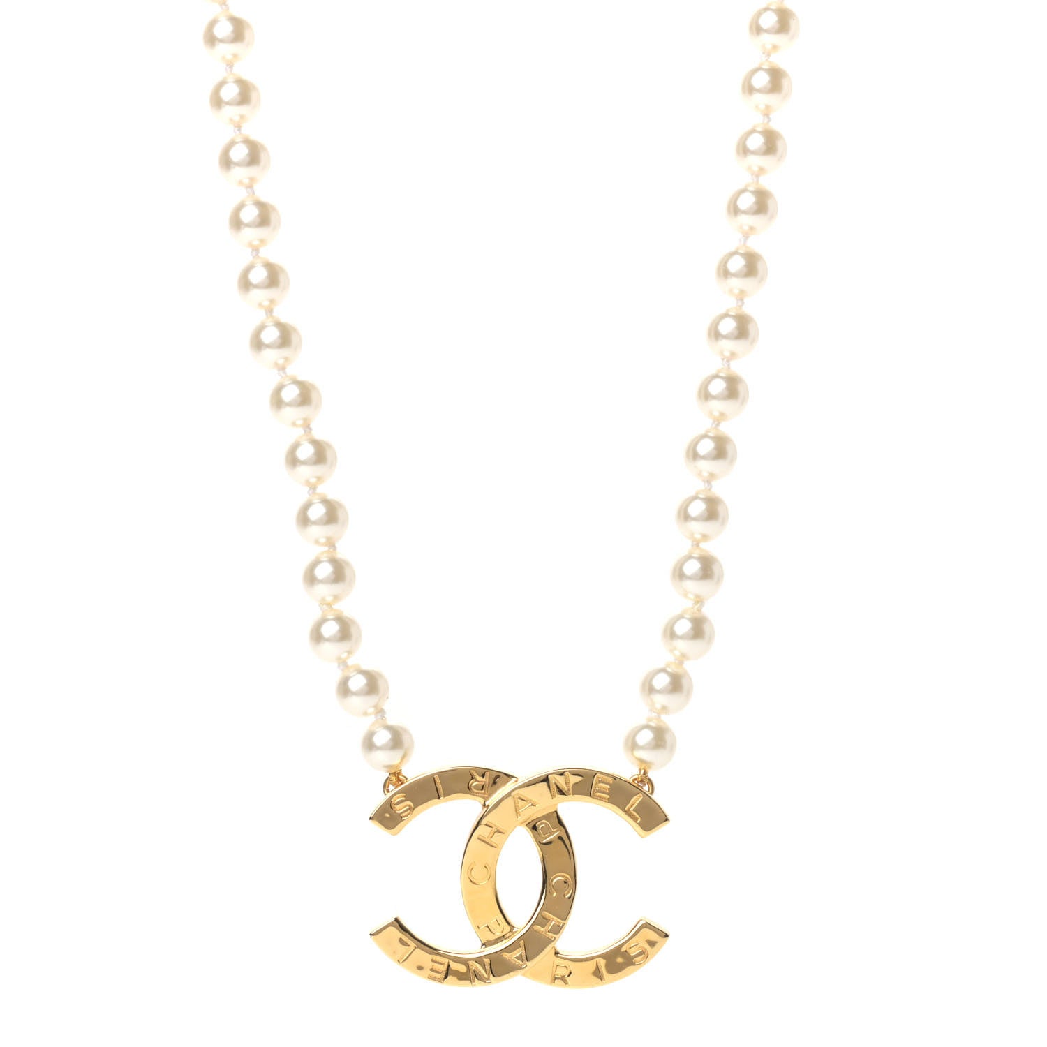 Chanel Pearl CC Paris Button Short Necklace Gold 1 of 3