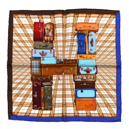 Hermes Silk H en Voyage Pocket Square Bleu Klein Marron Camel 1 of 4