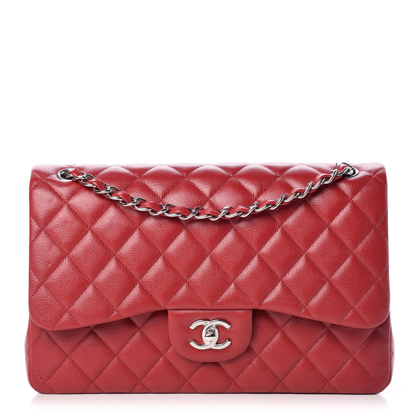 Caviar Quilted Jumbo Double Flap Red