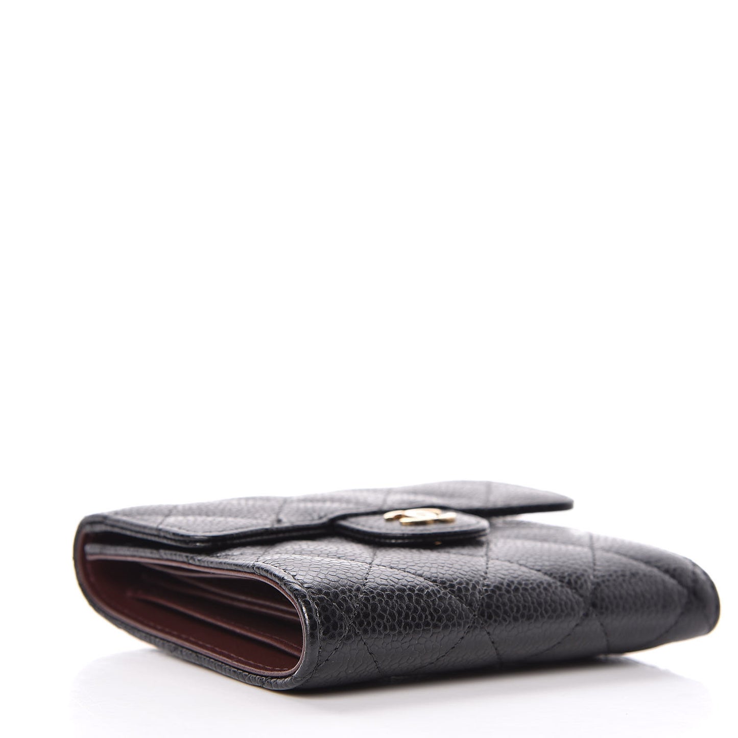 Caviar Quilted Compact Flap Wallet Black