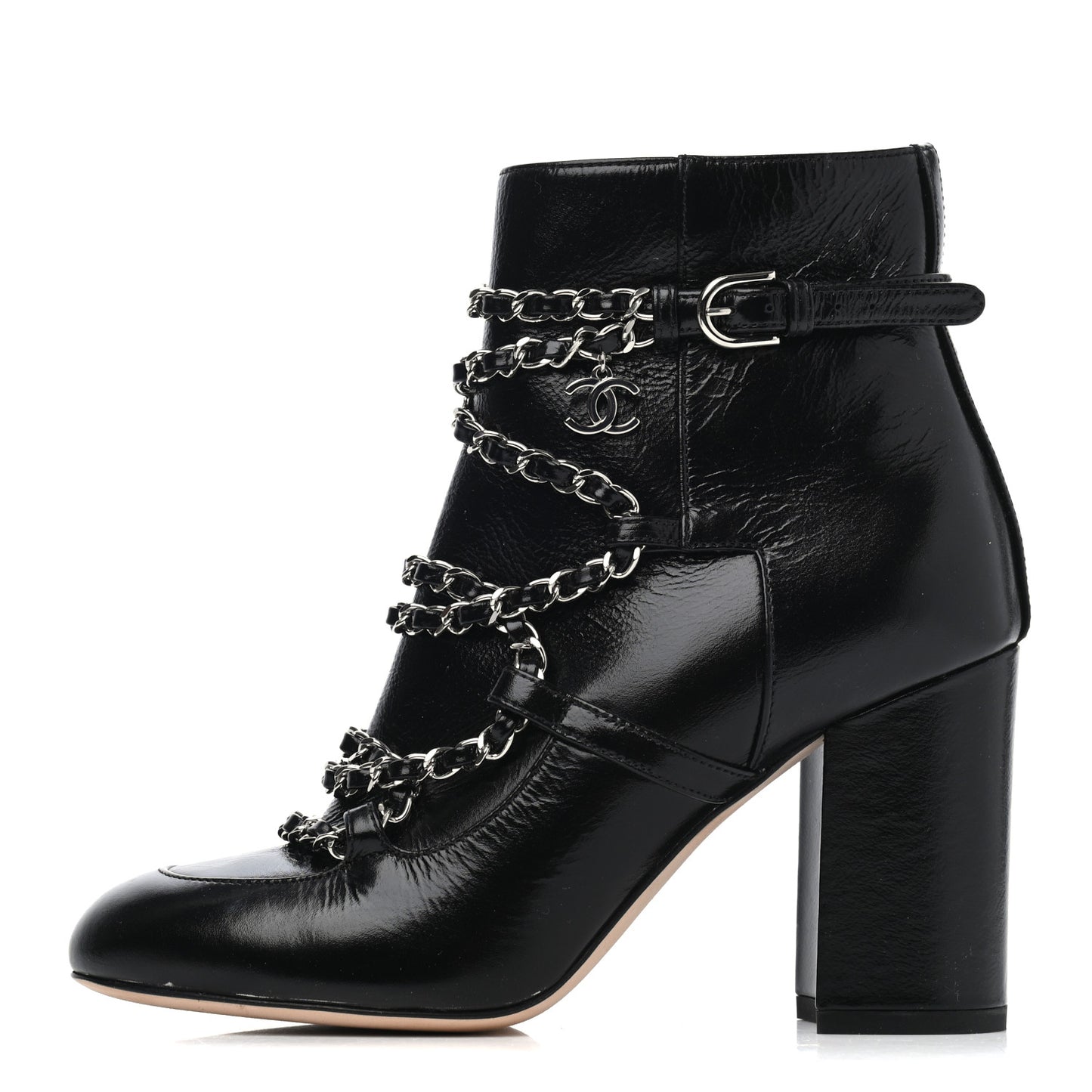 Calfskin Chain CC Short Boots 36 Black