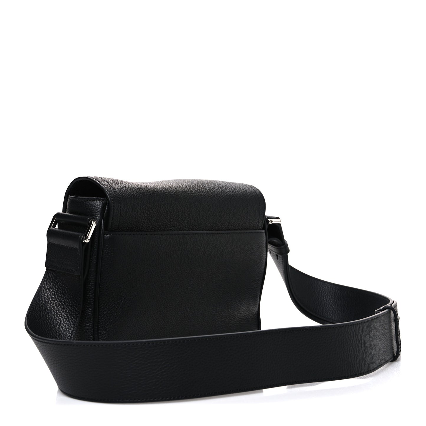 Grained Calfskin Saddle Messenger Bag Black