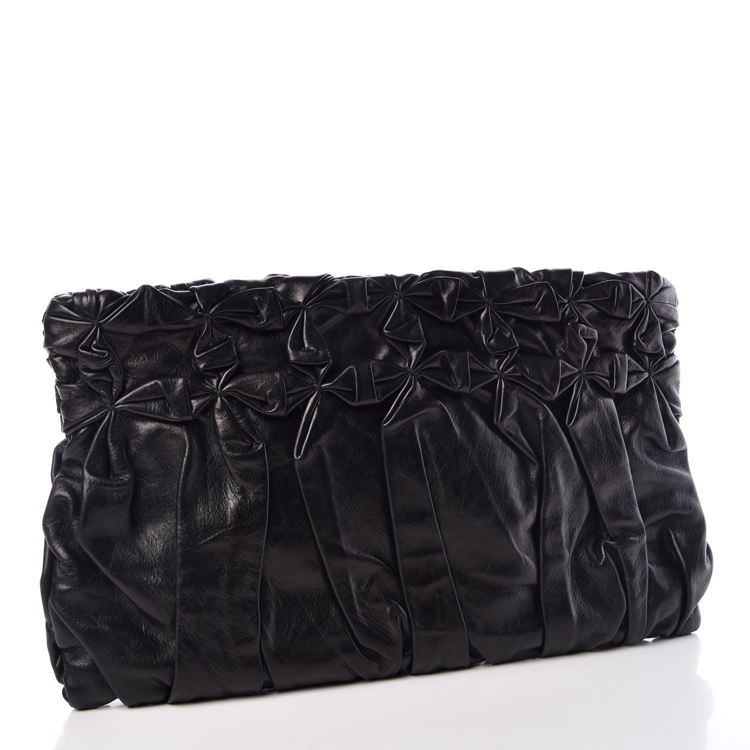 Prada Calfskin Diamond Pleated Clutch Black 3 of 12