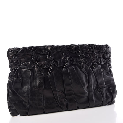 Prada Calfskin Diamond Pleated Clutch Black 3 of 12