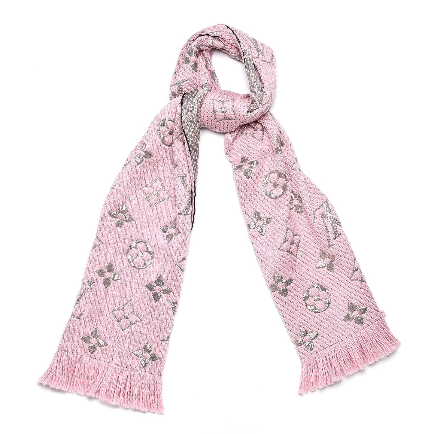 Wool Silk Logomania Shine Scarf Pink