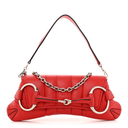 Gucci Nappa Vertical Matelasse Medium Maxi Horsebit Chain Shoulder Bag Beret Red 1 of 11