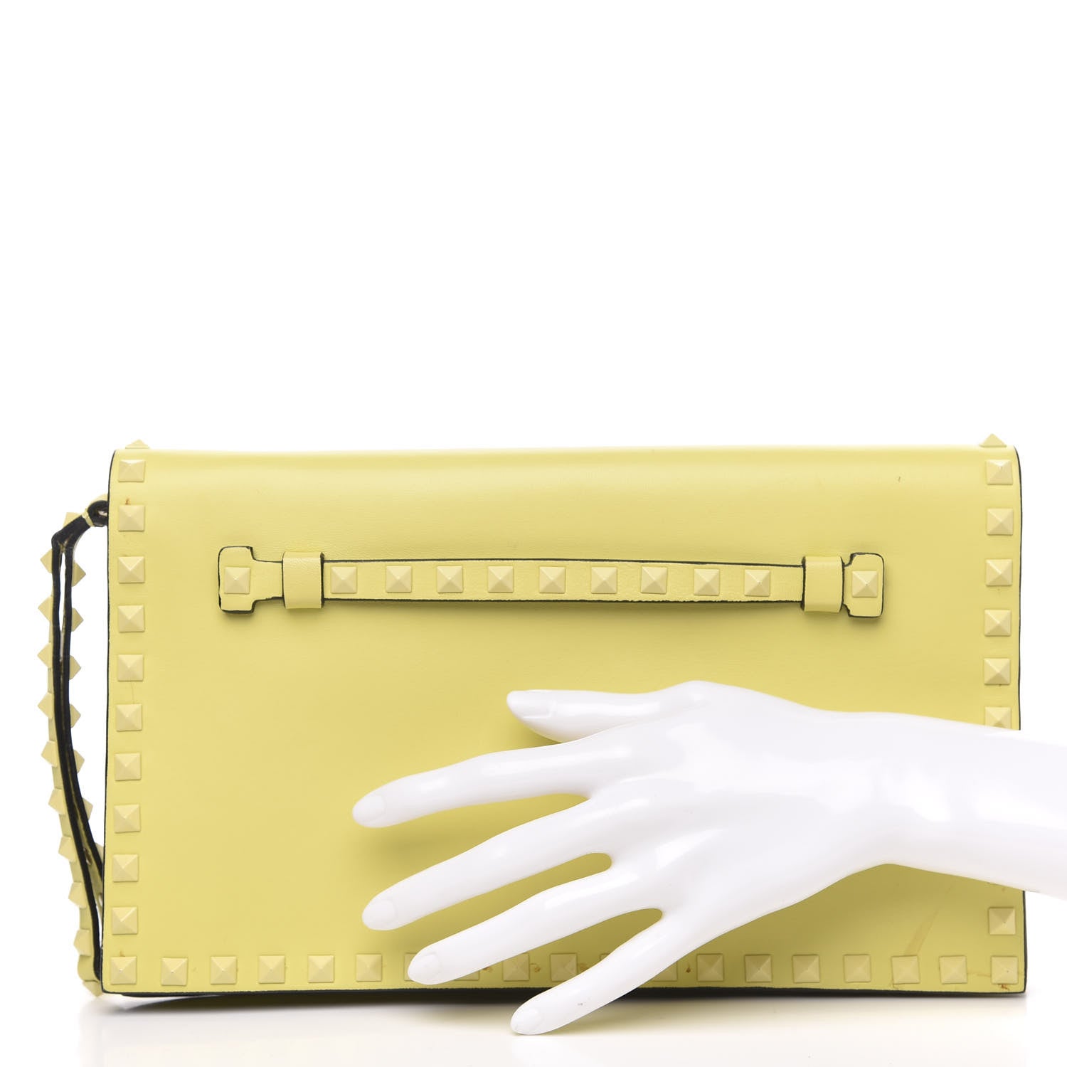 Valentino Garavani Nappa Monochrome Rockstud Wristlet Clutch Soft Yellow 2 of 14