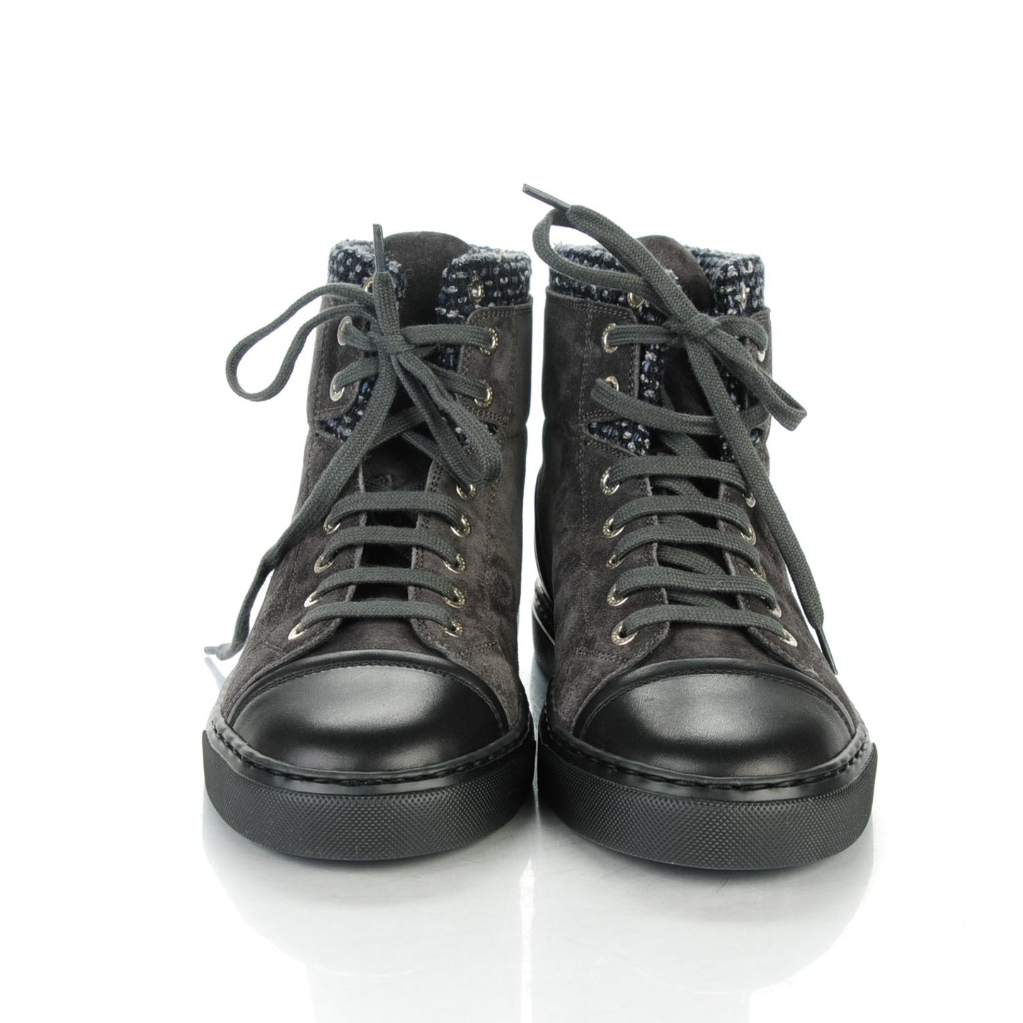 Suede Tweed High Top Sneakers 37 Dark Grey
