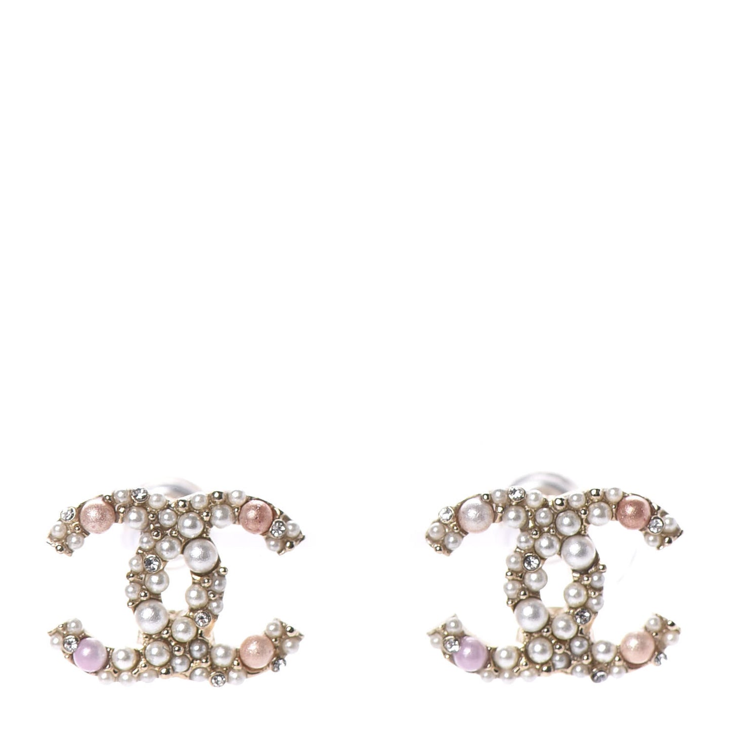 Pearl Crystal CC Charms Stud Earrings Light Gold Pink