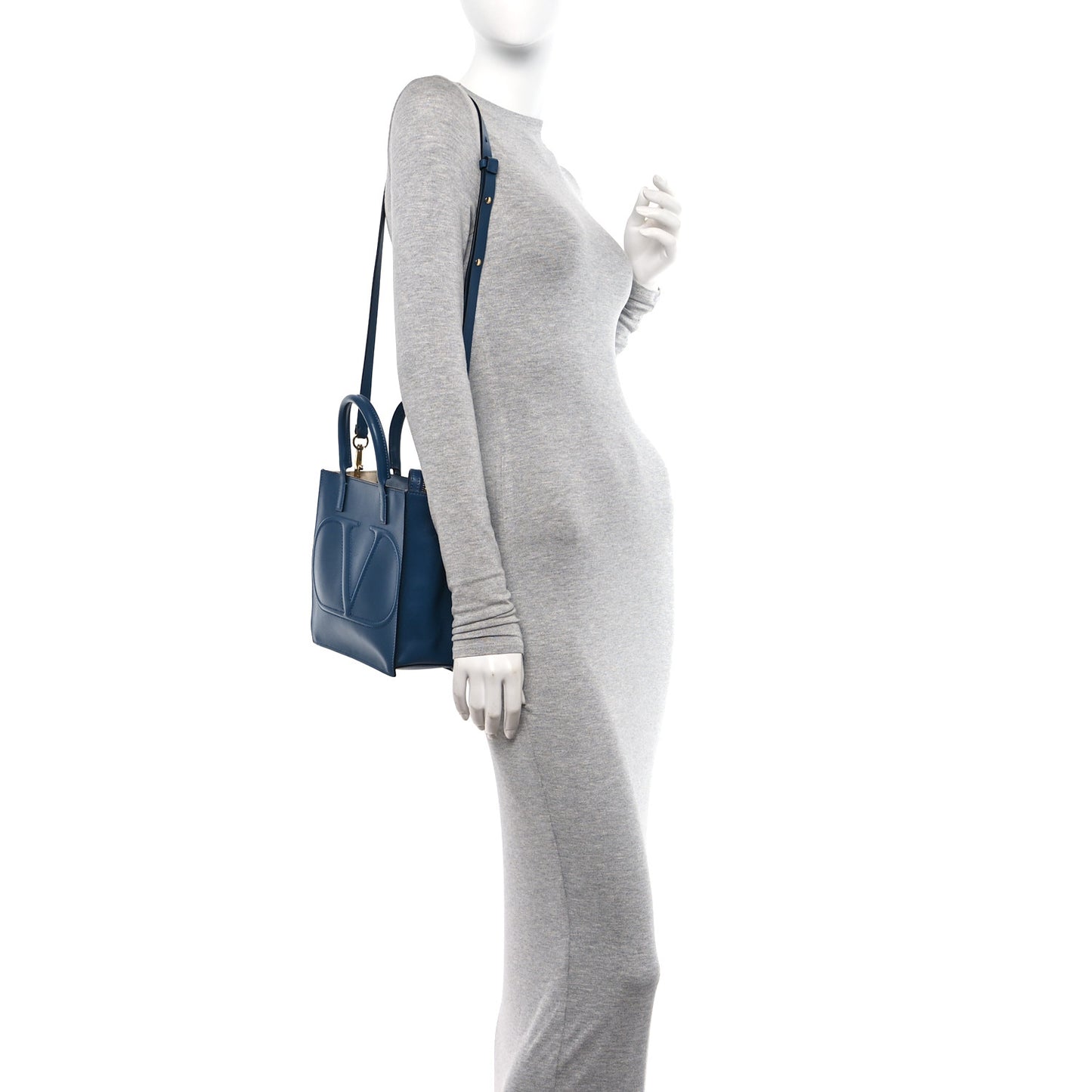 Calfskin VLogo Small Walk Tote Peacock
