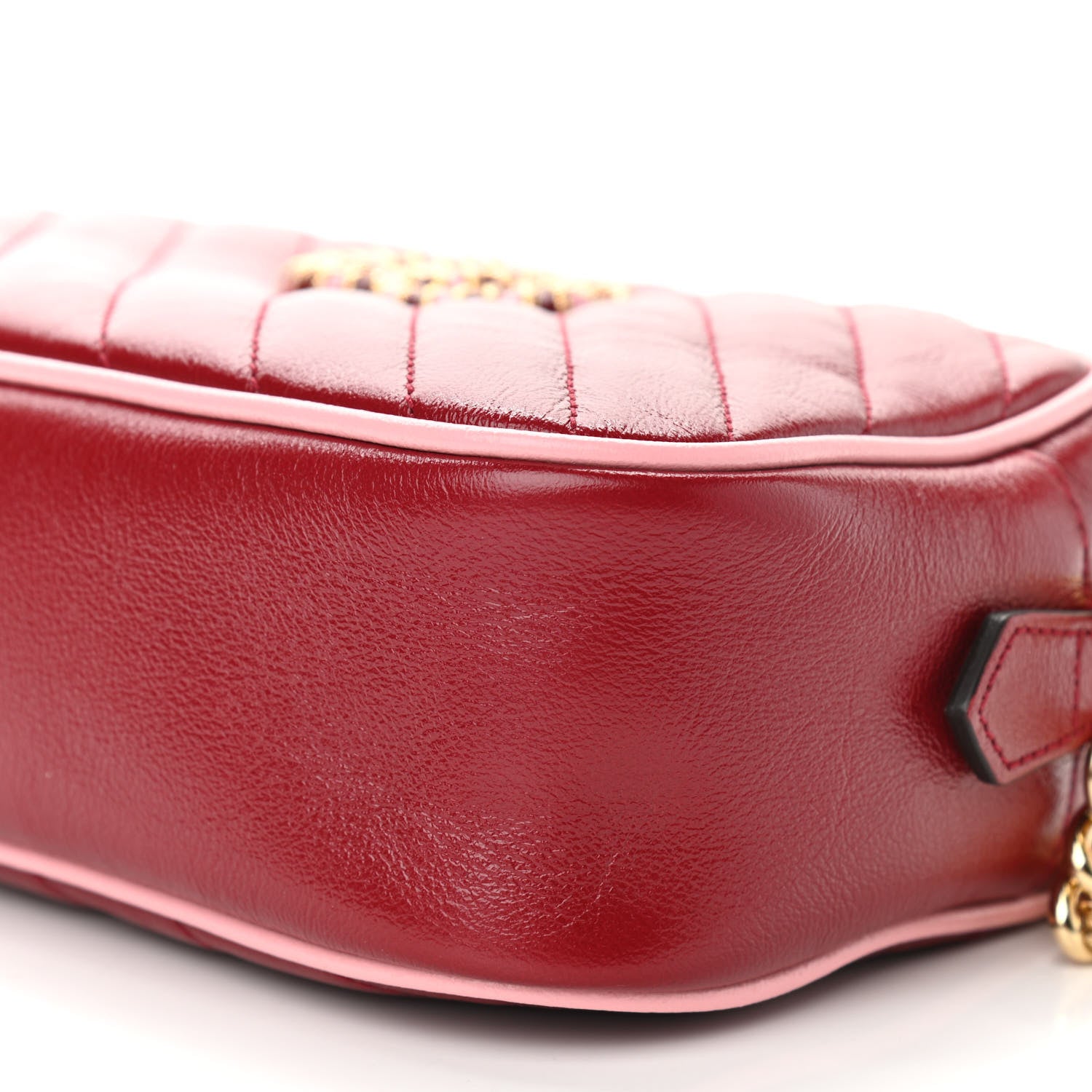 Gucci Azalea Calfskin Enamel Matelasse Diagonal Small Torchon GG Marmont Chain Shoulder Bag New Cherry Red Wild Rose 10 of 10