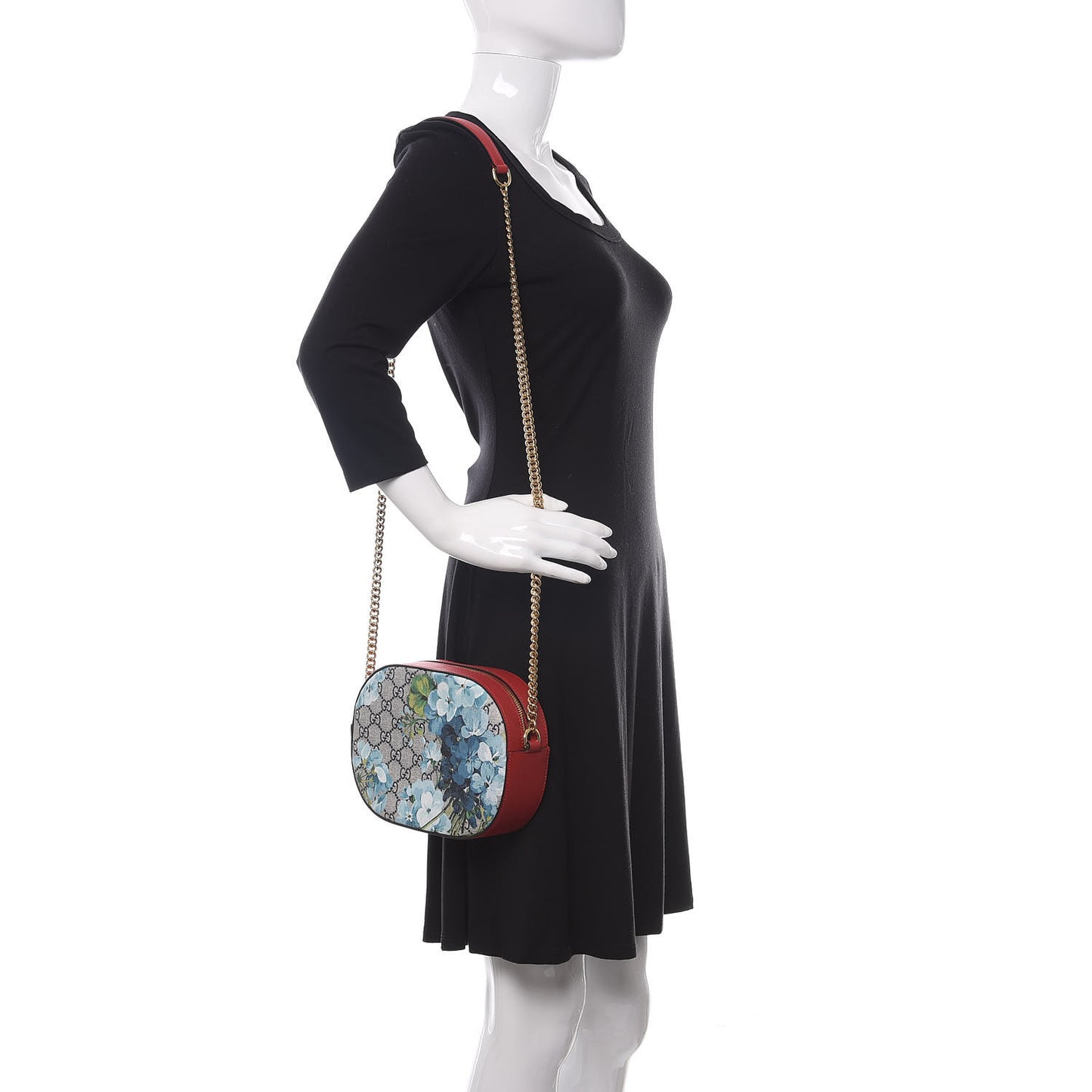 GG Supreme Monogram Blooms Mini Chain Shoulder Bag Beige Blue Navy Hibiscus Red