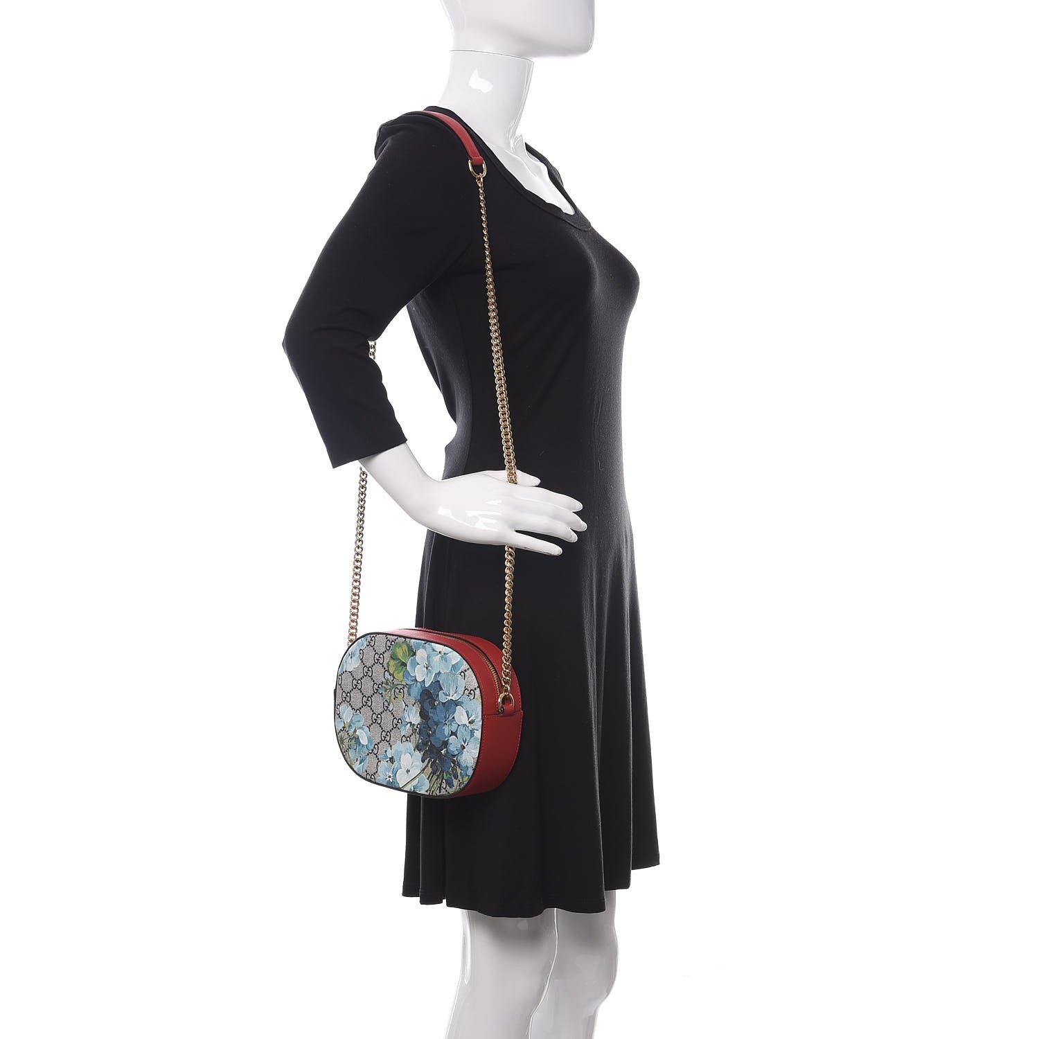 Gucci GG Supreme Monogram Blooms Mini Chain Shoulder Bag Beige Blue Navy Hibiscus Red 2 of 10