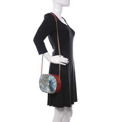 Gucci GG Supreme Monogram Blooms Mini Chain Shoulder Bag Beige Blue Navy Hibiscus Red 2 of 10