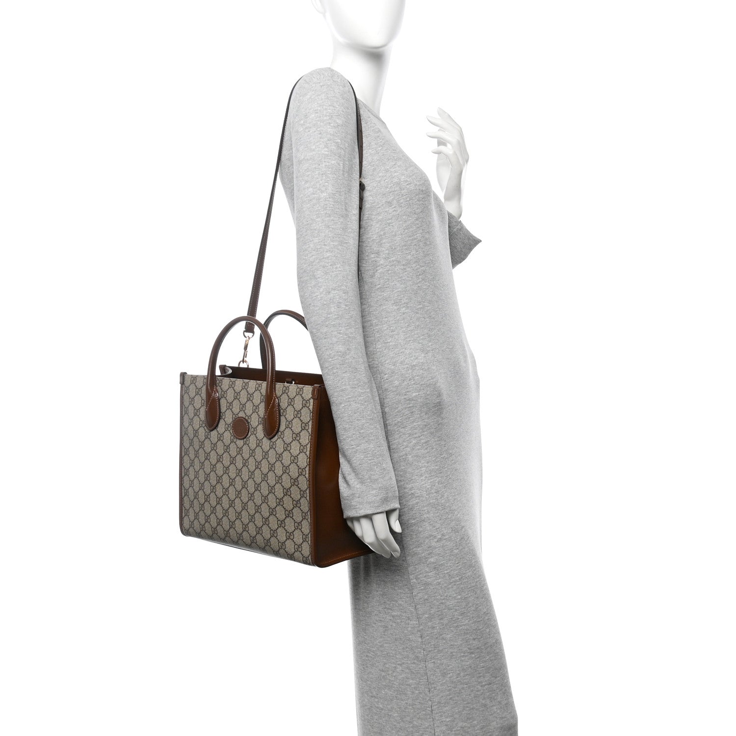 Gucci GG Supreme Monogram Azalea Calfskin Small Retro Interlocking G Tote Bag Beige Ebony Brown Sugar 2 of 10