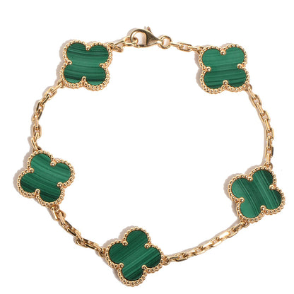 Van Cleef & Arpels 18K Yellow Gold Malachite 5 Motifs Vintage Alhambra Bracelet 1 of 8
