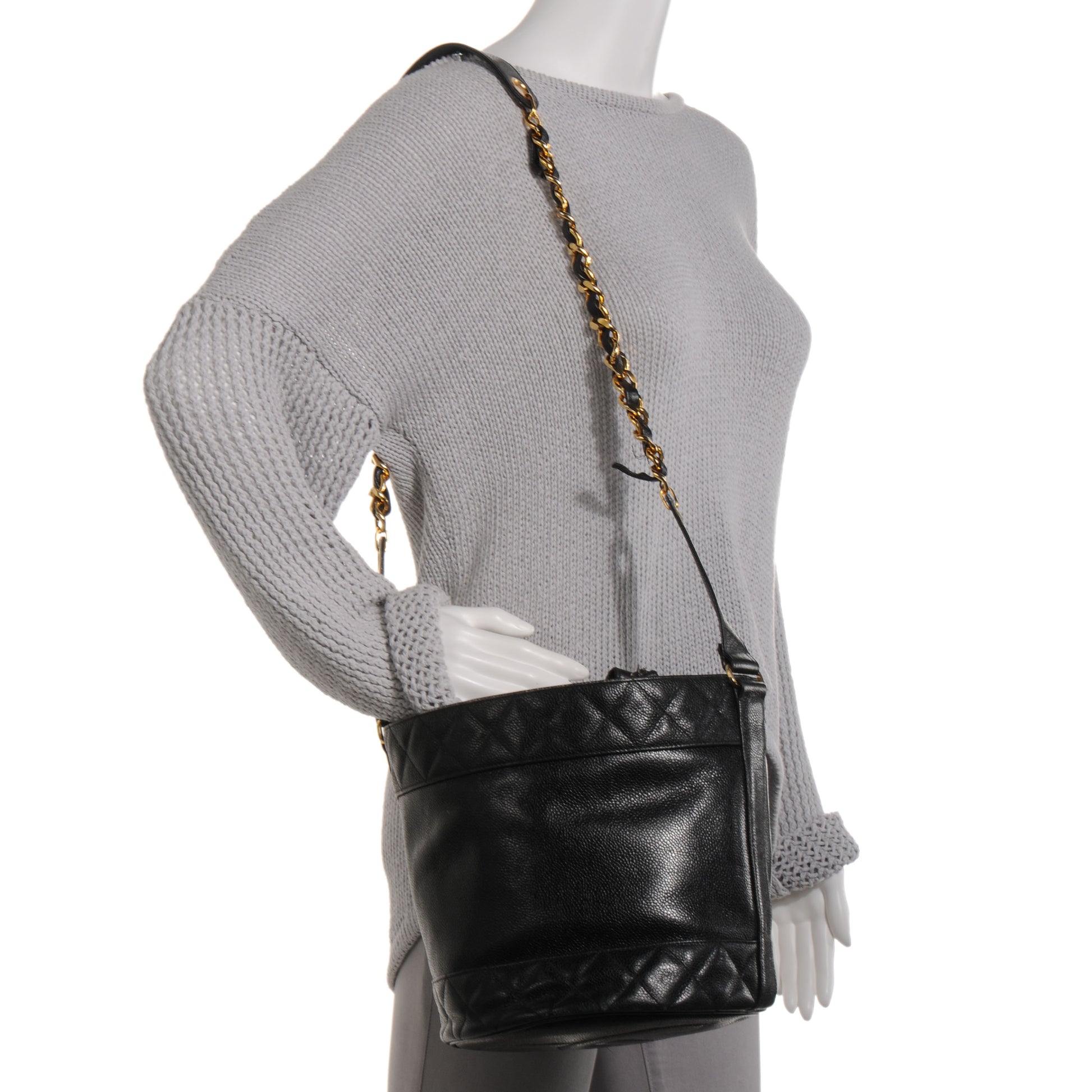Chanel Caviar Drawstring Bucket Shoulder Bag Black 2 of 10
