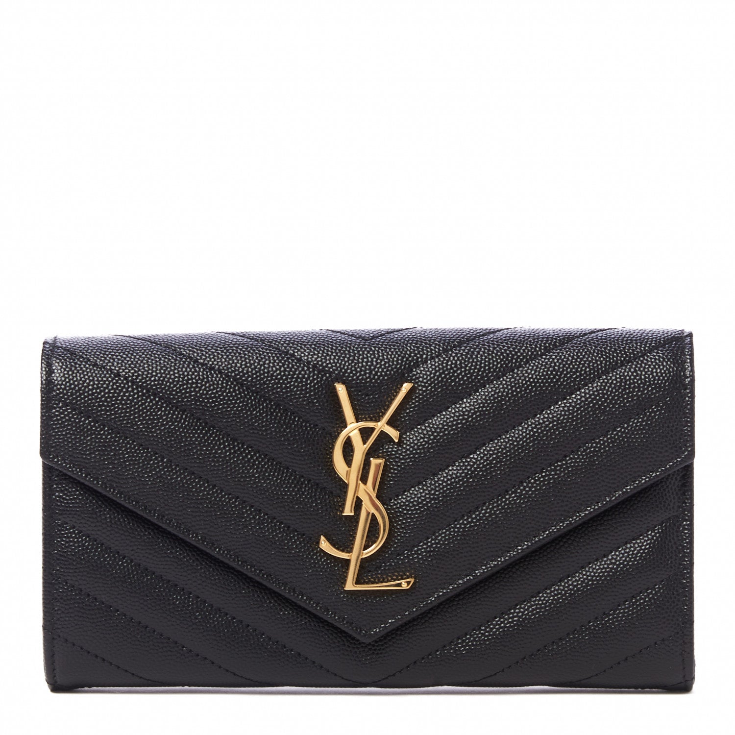 Saint Laurent Grain De Poudre Matelasse Chevron Monogram Flap Wallet Black 1 of 9
