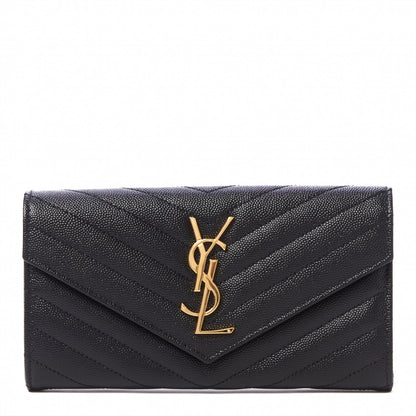 Saint Laurent Grain De Poudre Matelasse Chevron Monogram Flap Wallet Black 1 of 9
