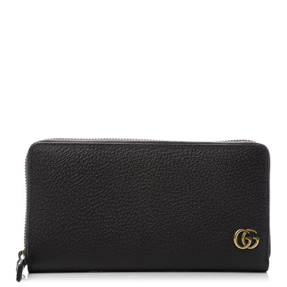 Gucci Dollar Calfskin Boar Effect GG Marmont Zip Around Wallet Dark Cocoa 1 of 7