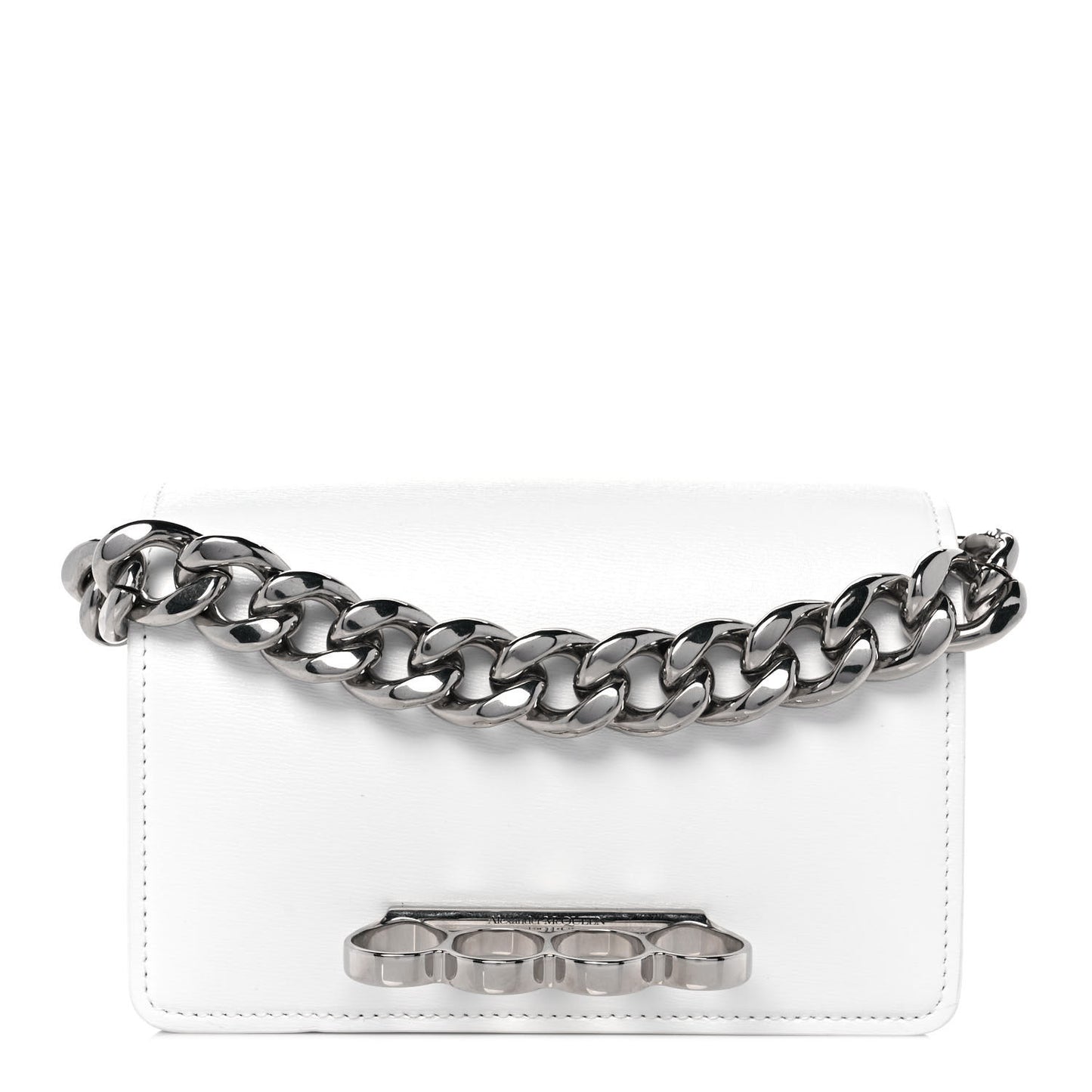Smooth Calfskin Four Ring Knuckle Mini Chain Clutch White