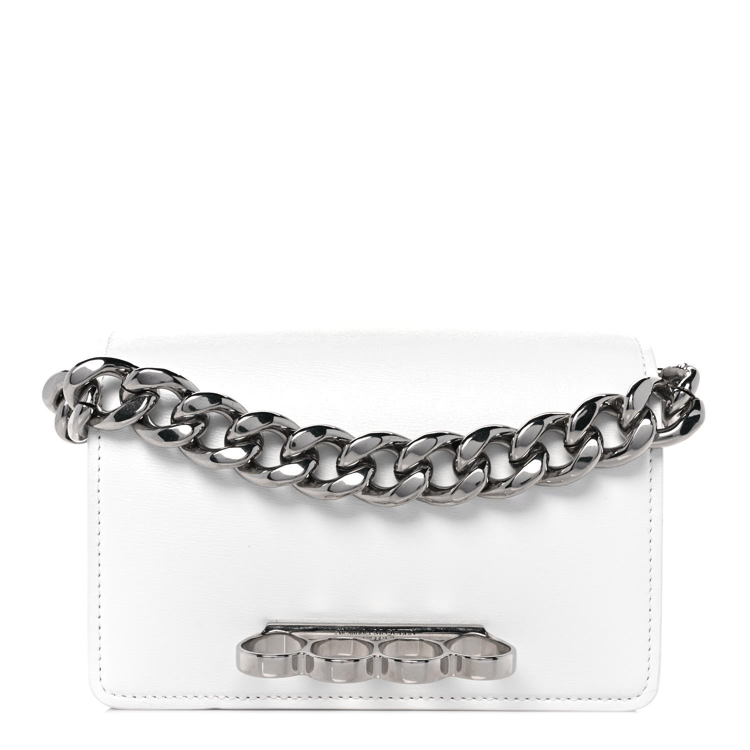 Alexander McQueen Smooth Calfskin Four Ring Knuckle Mini Chain Clutch White 1 of 8