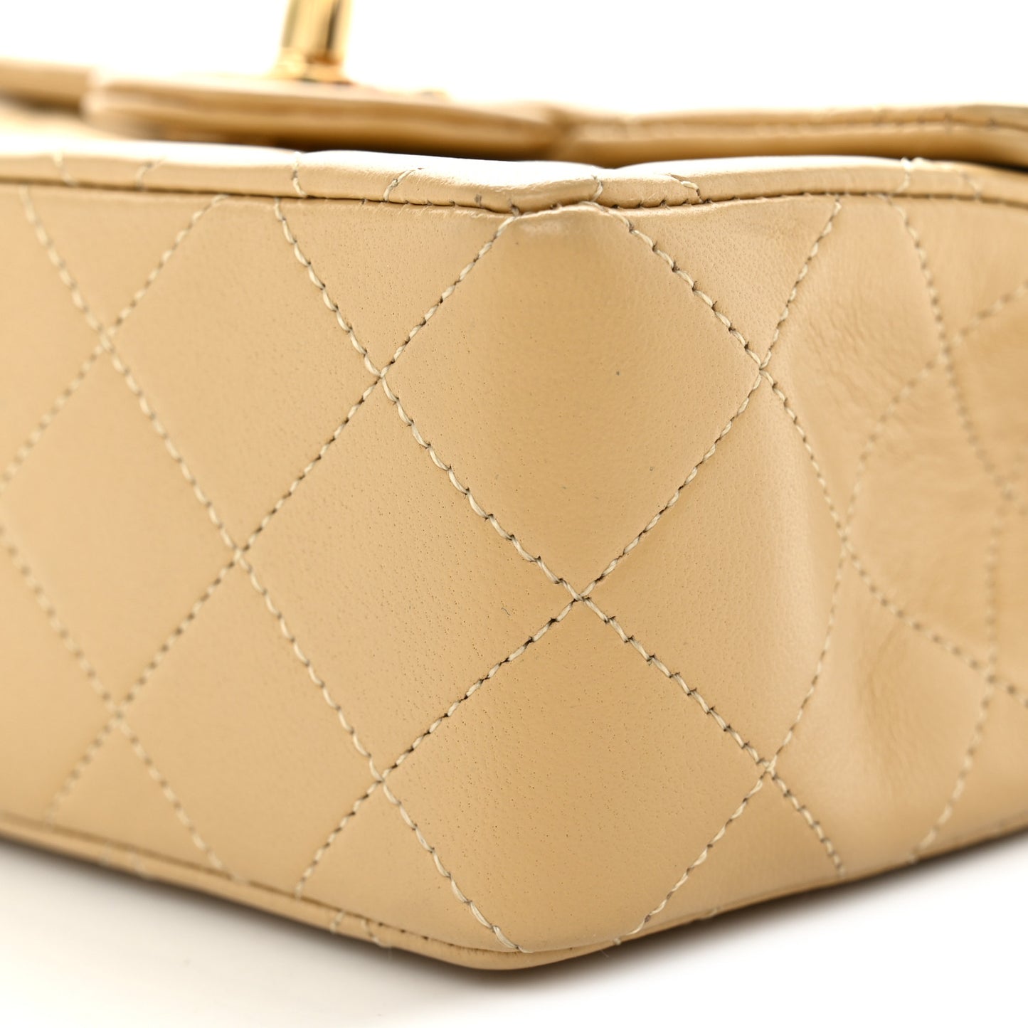 Lambskin Quilted Mini Square Flap Beige