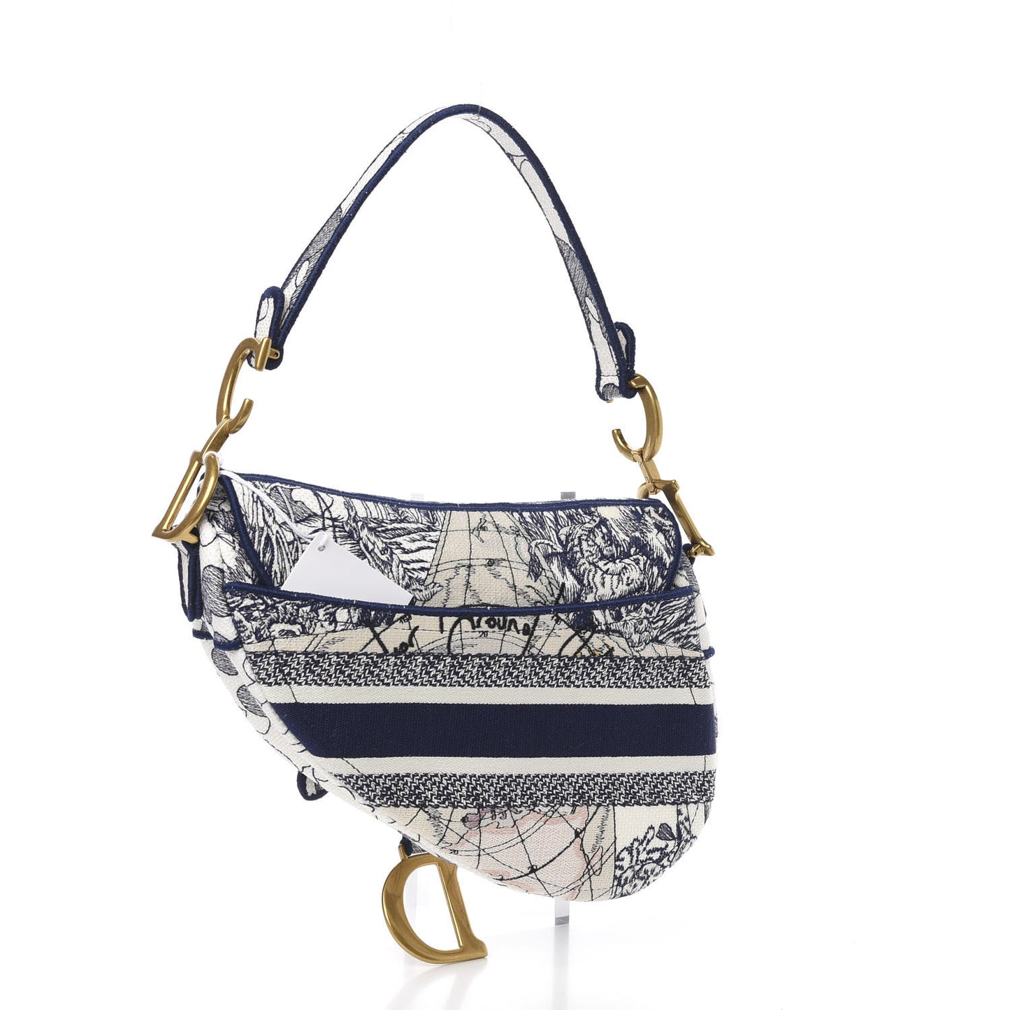Canvas Embroidered Around the World Saddle Bag Blue