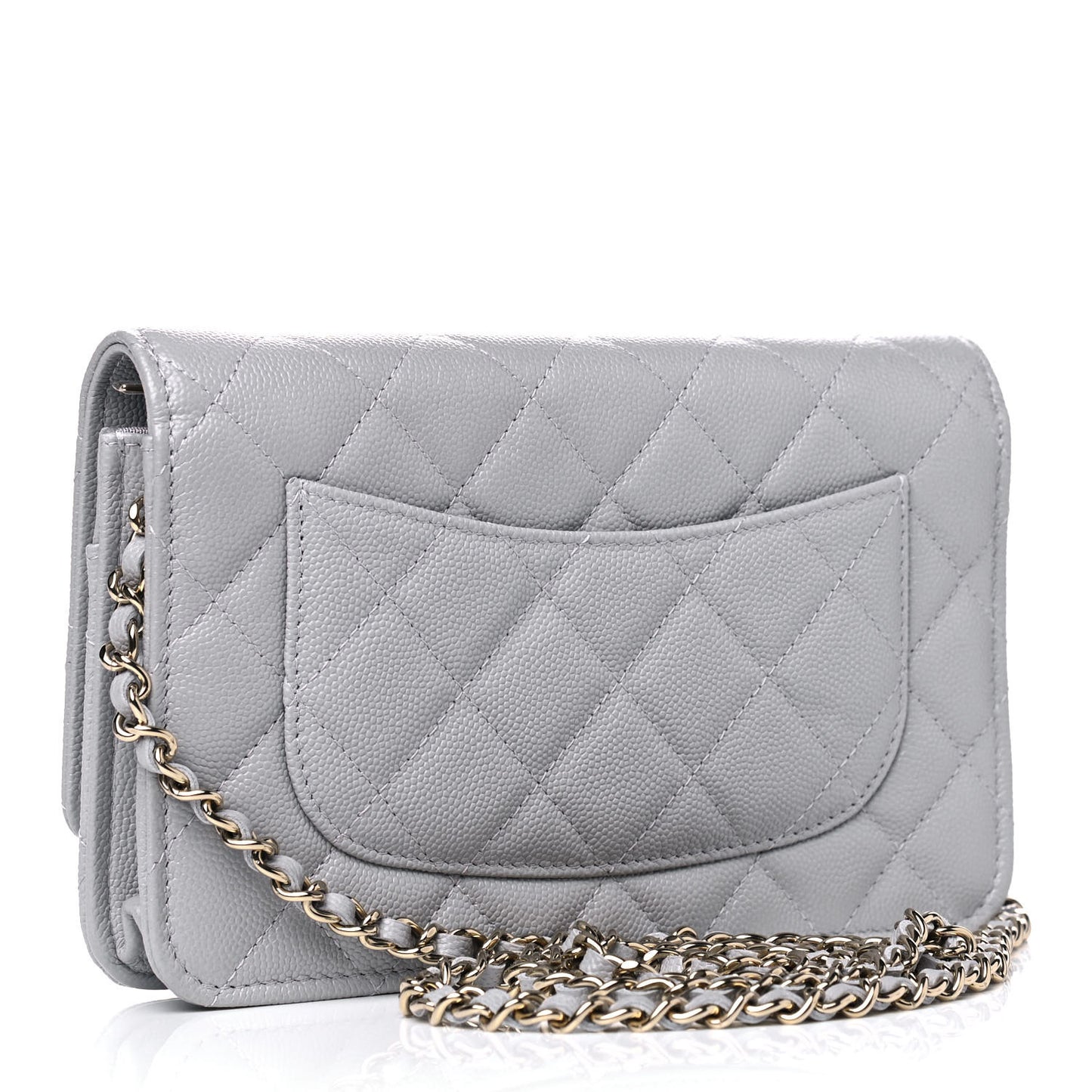 Caviar Quilted Wallet On Chain WOC Grey