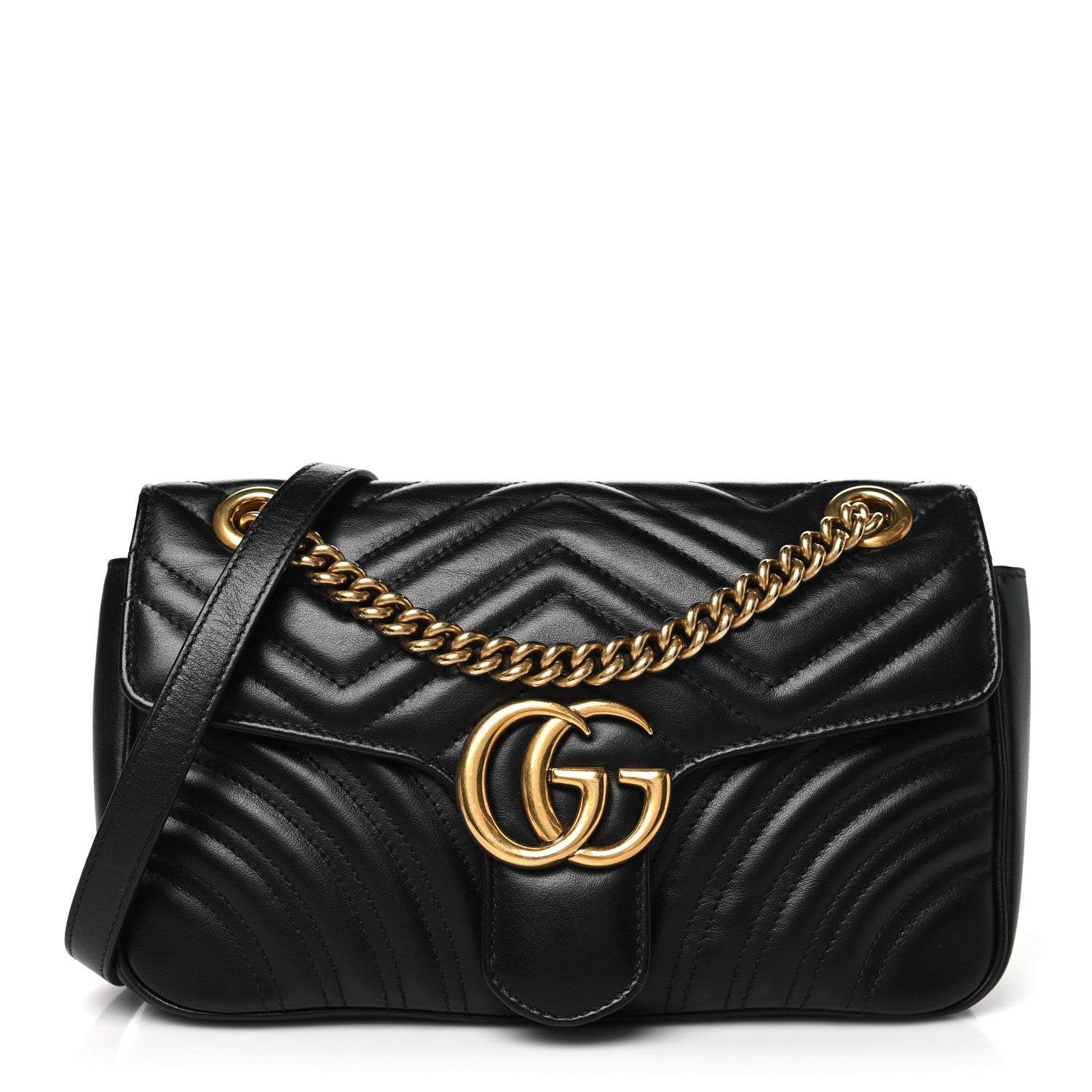 Gucci Calfskin Matelasse Small GG Marmont Shoulder Bag Black 1 of 10