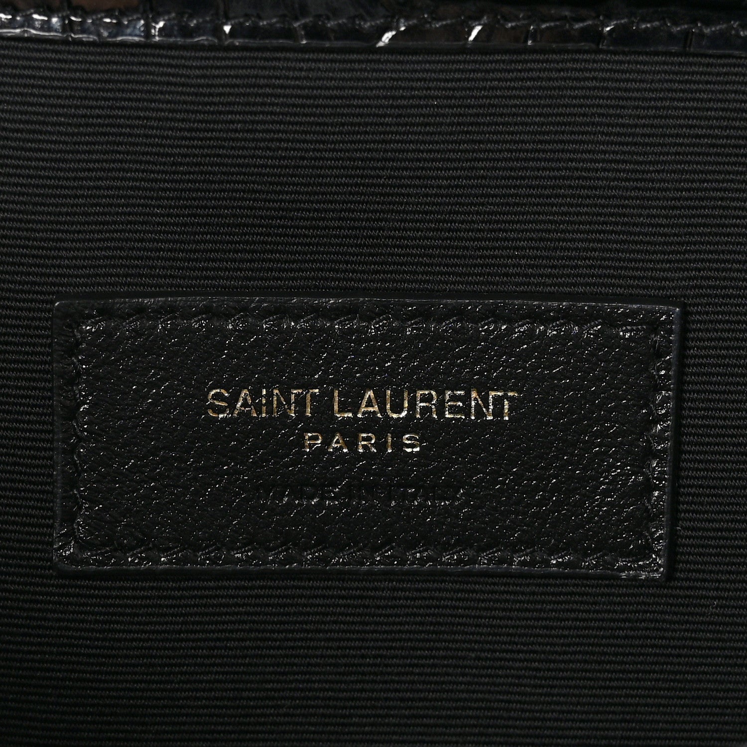 Saint Laurent Calfskin Crocodile Embossed Uptown Monogram Pouch Black 6 of 7