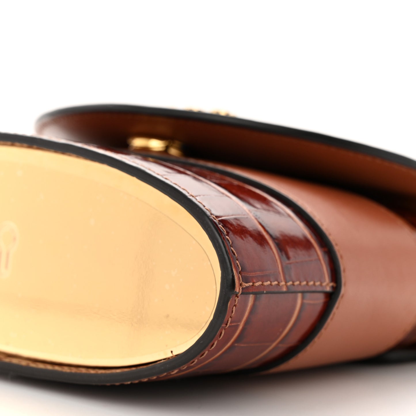 Calfskin Crocodile Embossed Small Aby Lock Chestnut Brown
