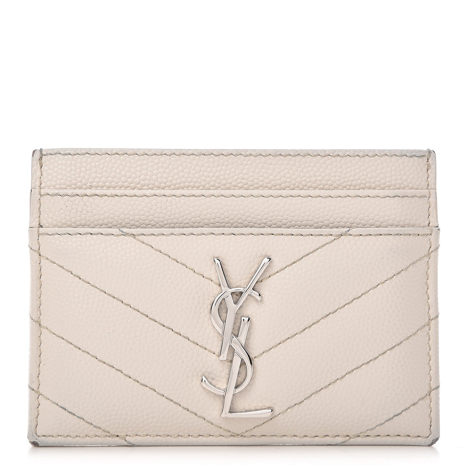 Saint Laurent Grain De Poudre Matelasse Chevron Card Case Icy White 12 of 22