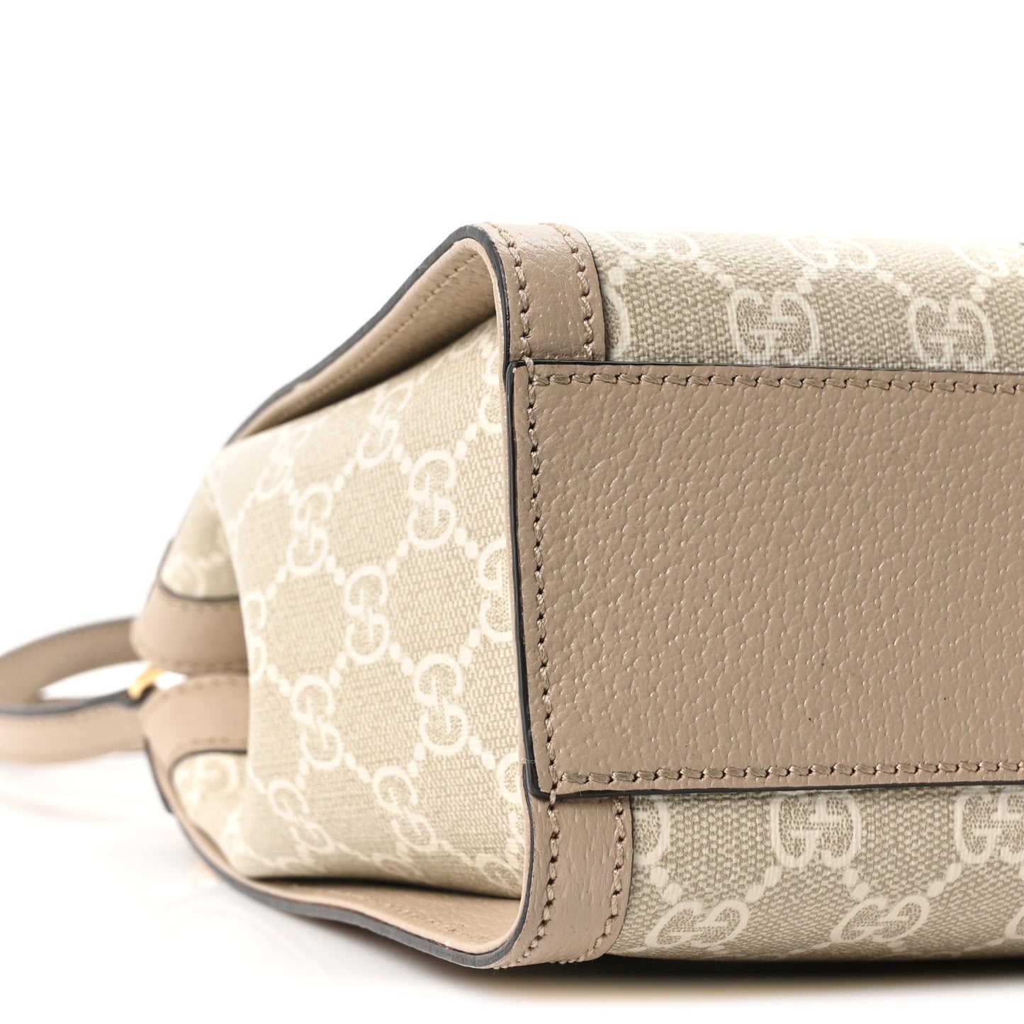 GG Supreme Monogram Textured Dollar Calfskin Web Small Ophidia Tote Bag Beige Mystic White Oatmeal